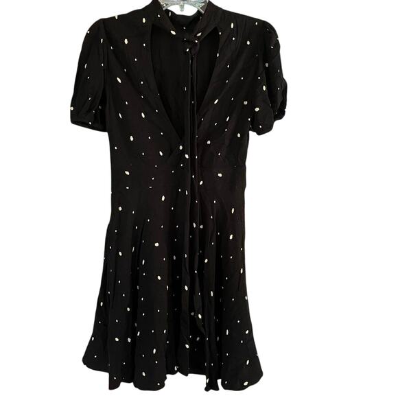 Free People Tie Neck Mini Dress Short Sleeve Black Size 0 - Picture 2 of 8
